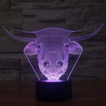 Lampe de table créative 7 couleurs avec effet de décoloration visuelle en 3D, Veilleuse de style vache