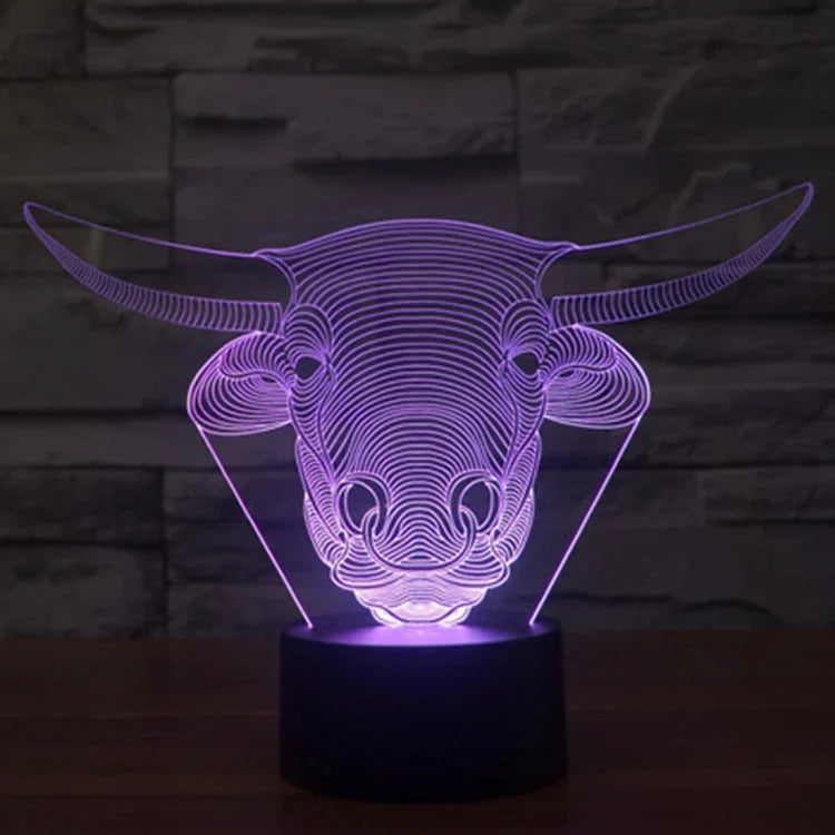 Lampe de table créative 7 couleurs avec effet de décoloration visuelle en 3D, Veilleuse de style vache