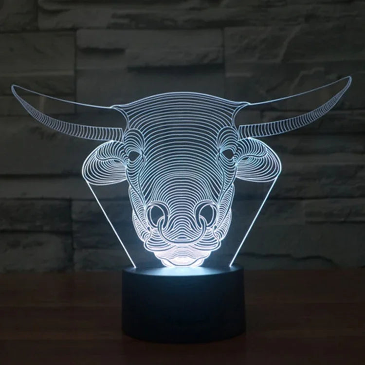 Lampe de table créative 7 couleurs avec effet de décoloration visuelle en 3D, Veilleuse de style vache