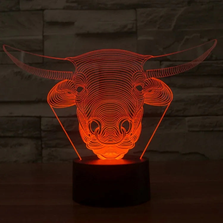 Lampe de table créative 7 couleurs avec effet de décoloration visuelle en 3D, Veilleuse de style vache