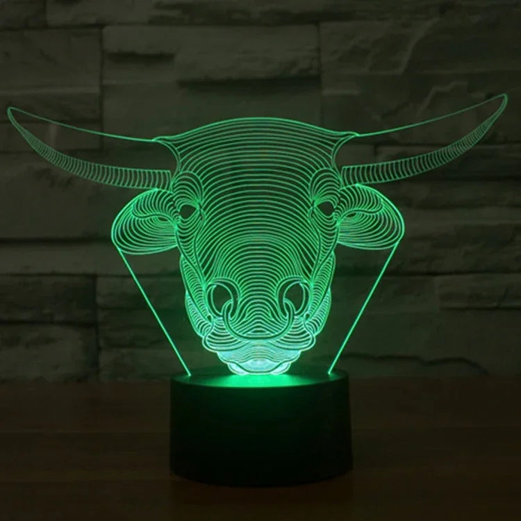 Lampe de table créative 7 couleurs avec effet de décoloration visuelle en 3D, Veilleuse de style vache