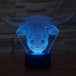 Lampe de table créative 7 couleurs avec effet de décoloration visuelle en 3D, Veilleuse de style vache