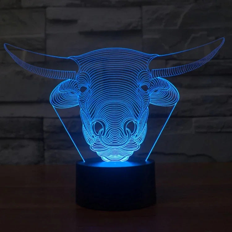 Lampe de table créative 7 couleurs avec effet de décoloration visuelle en 3D, Veilleuse de style vache