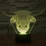 Lampe de table créative 7 couleurs avec effet de décoloration visuelle en 3D, Veilleuse de style vache