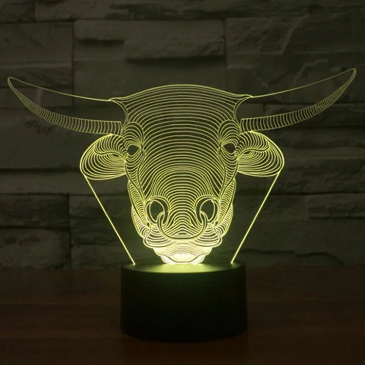 Lampe de table créative 7 couleurs avec effet de décoloration visuelle en 3D, Veilleuse de style vache