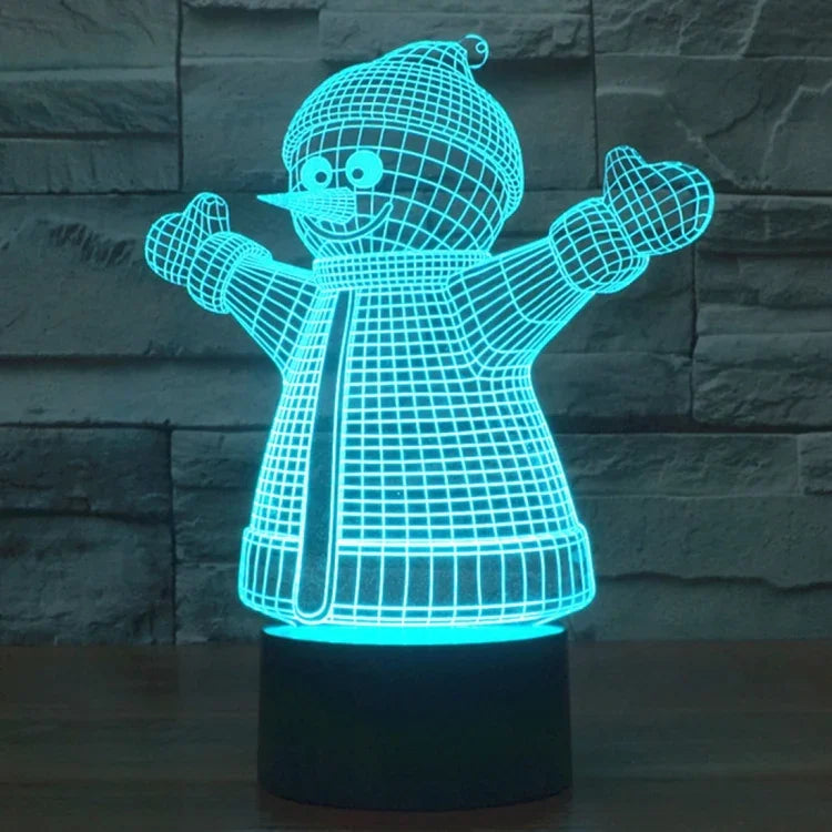 Veilleuse de bureau créative en stéréo visuelle 7 couleurs à décoloration, style bonhomme de neige 2923