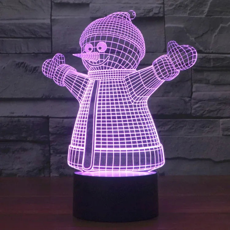 Veilleuse de bureau créative en stéréo visuelle 7 couleurs à décoloration, style bonhomme de neige 2923