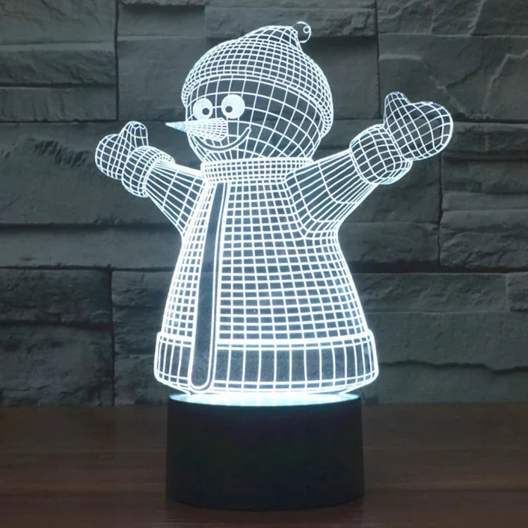 Veilleuse de bureau créative en stéréo visuelle 7 couleurs à décoloration, style bonhomme de neige 2923