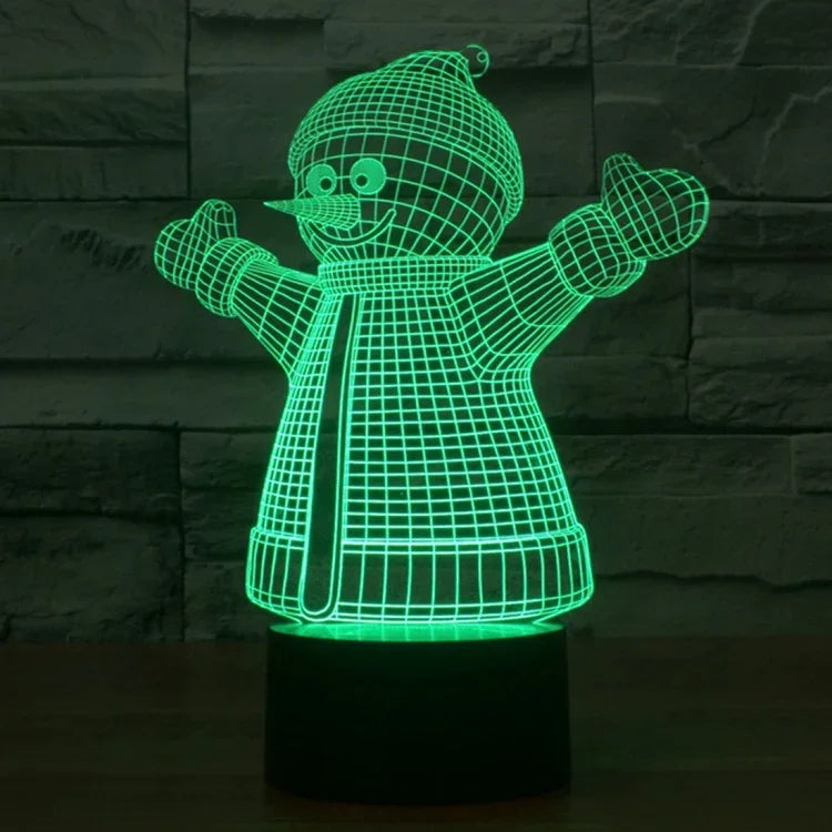 Veilleuse de bureau créative en stéréo visuelle 7 couleurs à décoloration, style bonhomme de neige 2923