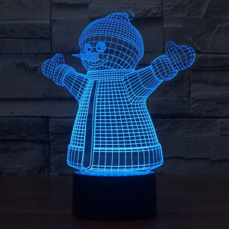 Veilleuse de bureau créative en stéréo visuelle 7 couleurs à décoloration, style bonhomme de neige 2923
