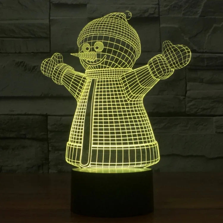 Veilleuse de bureau créative en stéréo visuelle 7 couleurs à décoloration, style bonhomme de neige 2923