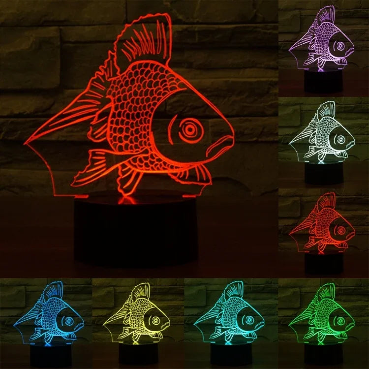 Lampe de bureau créative stéréo visuelle à 7 couleurs, veilleuse style poisson rouge