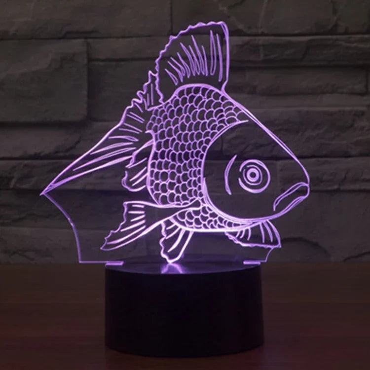 Lampe de bureau créative stéréo visuelle à 7 couleurs, veilleuse style poisson rouge