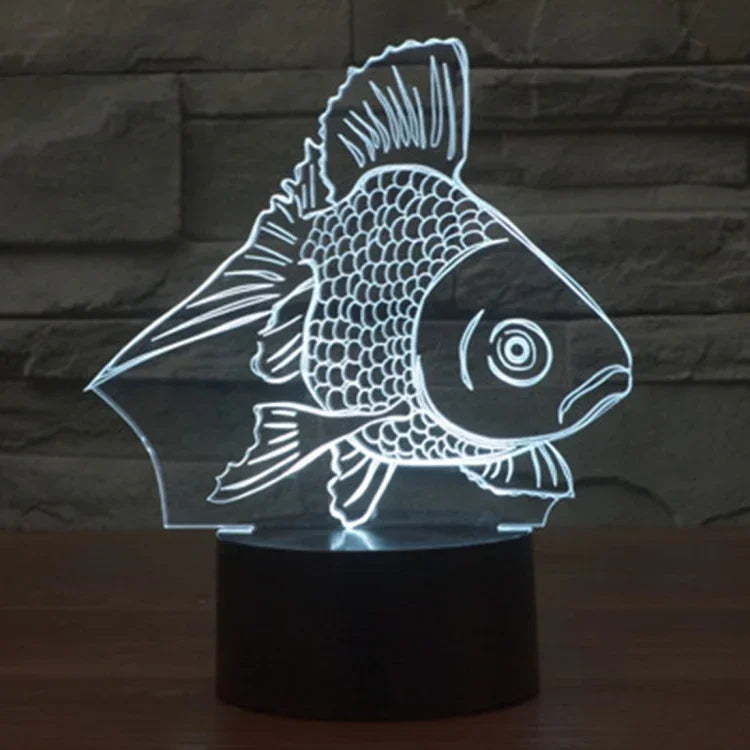 Lampe de bureau créative stéréo visuelle à 7 couleurs, veilleuse style poisson rouge