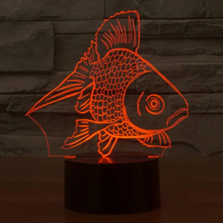 Lampe de bureau créative stéréo visuelle à 7 couleurs, veilleuse style poisson rouge