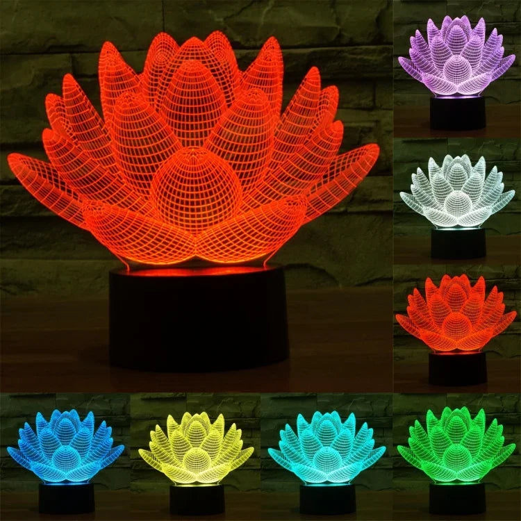 Lampe de bureau créative à stéréoscopie visuelle 7 couleurs, lampe de nuit, style lotus