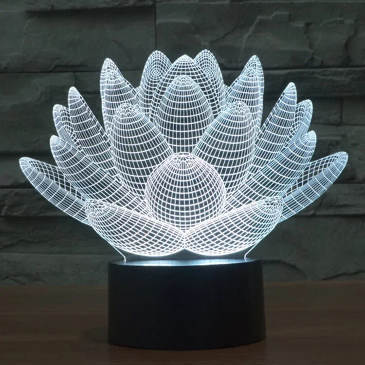 7 Color Discoloration Creative Visual Stereo Lamp Desk Lamp Night Light, Lotus Style