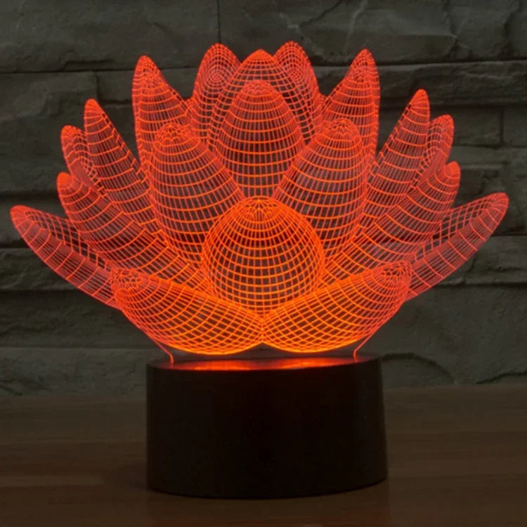 7 Color Discoloration Creative Visual Stereo Lamp Desk Lamp Night Light, Lotus Style