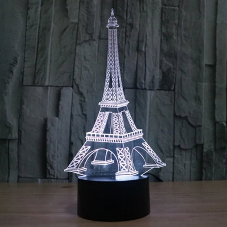 Lampe de bureau créative en stéréo visuelle à 7 couleurs, lampe de nuit, style Tour Eiffel
