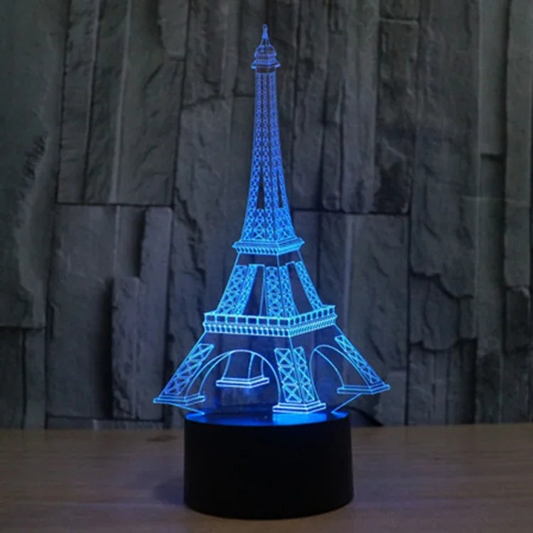 Lampe de bureau créative en stéréo visuelle à 7 couleurs, lampe de nuit, style Tour Eiffel