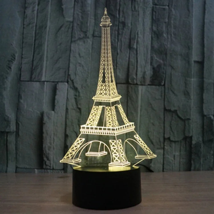 Lampe de bureau créative en stéréo visuelle à 7 couleurs, lampe de nuit, style Tour Eiffel