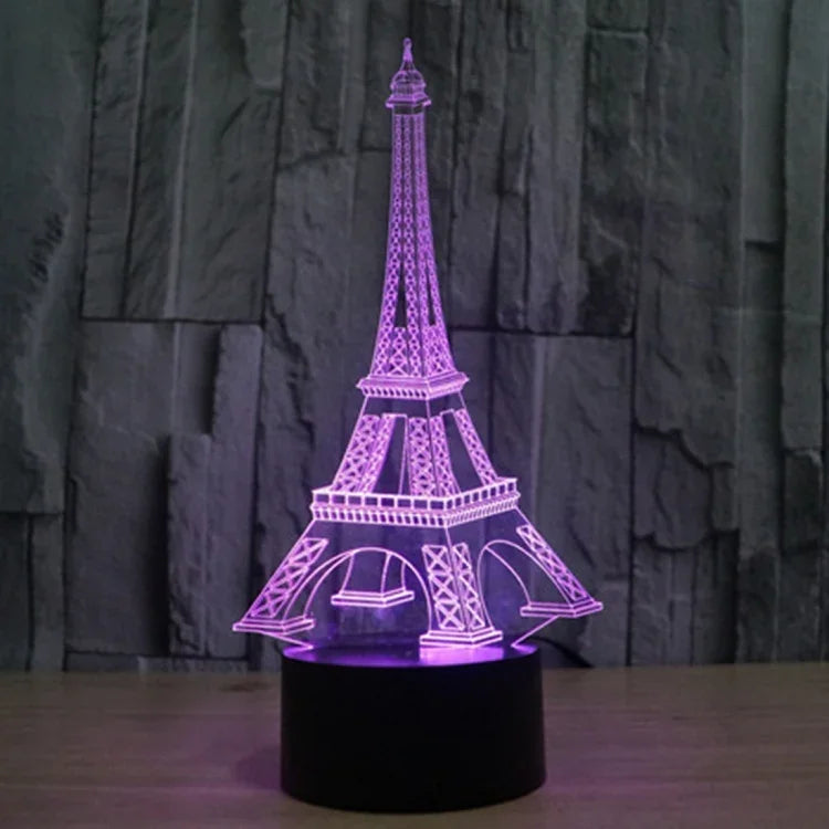Lampe de bureau créative en stéréo visuelle à 7 couleurs, lampe de nuit, style Tour Eiffel
