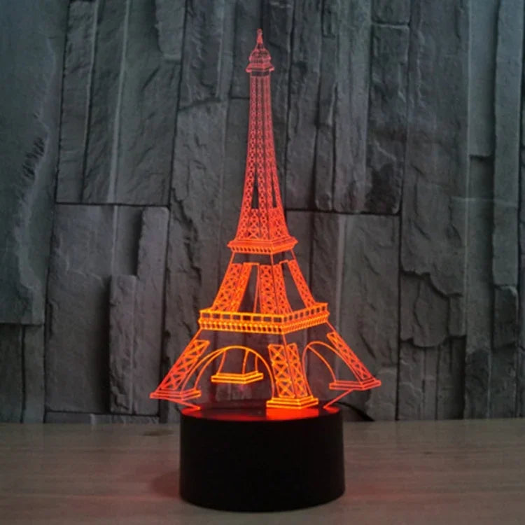 Lampe de bureau créative en stéréo visuelle à 7 couleurs, lampe de nuit, style Tour Eiffel