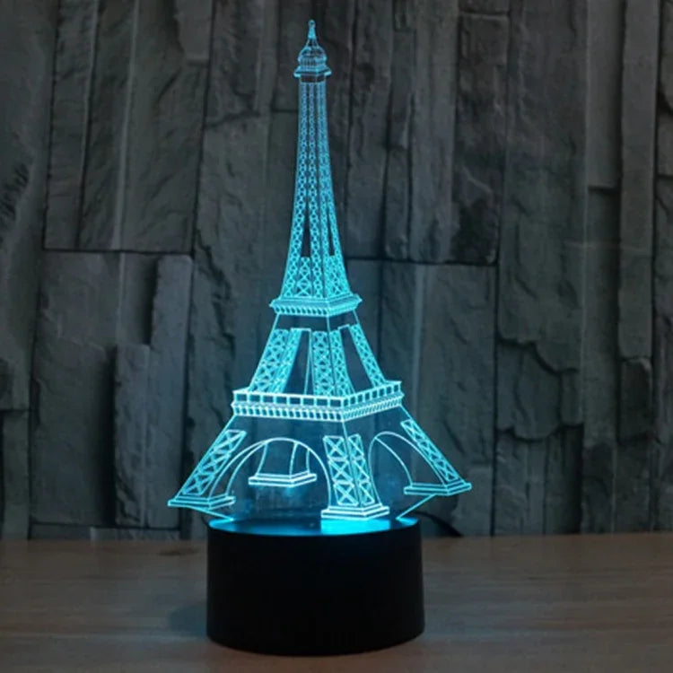 Lampe de bureau créative en stéréo visuelle à 7 couleurs, lampe de nuit, style Tour Eiffel