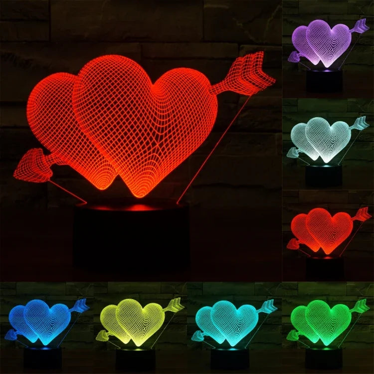 Lampe de Bureau Créative à LED 3D 7 Couleurs, Veilleuse en Forme de Flèche Transperçant le Cœur