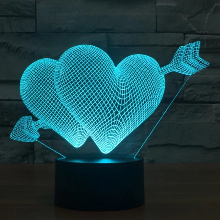 Lampe de Bureau Créative à LED 3D 7 Couleurs, Veilleuse en Forme de Flèche Transperçant le Cœur