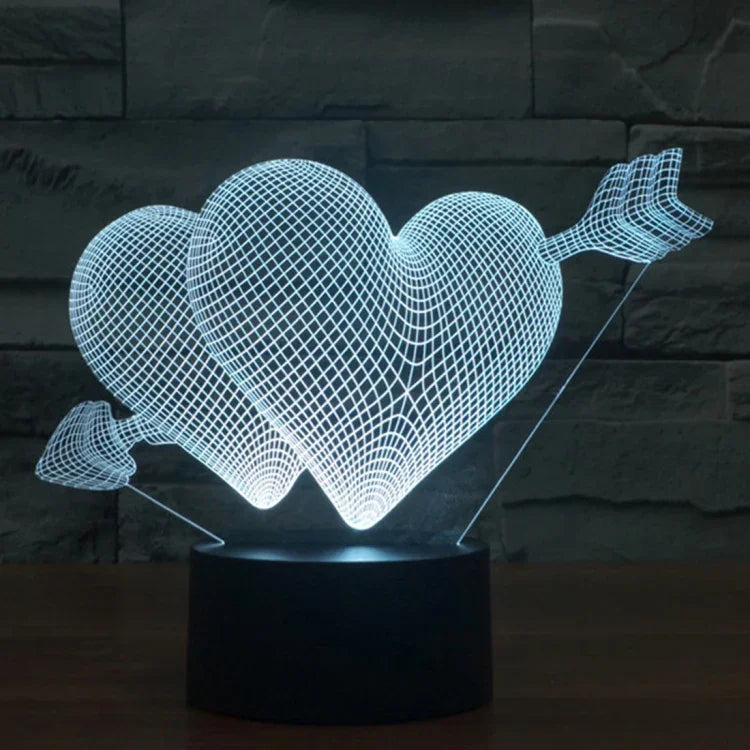 Lampe de Bureau Créative à LED 3D 7 Couleurs, Veilleuse en Forme de Flèche Transperçant le Cœur
