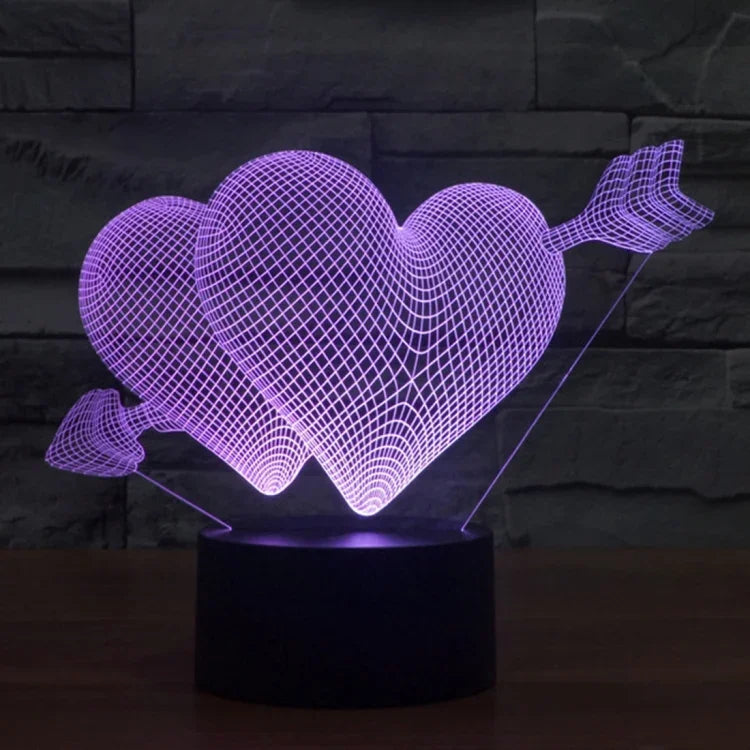 Lampe de Bureau Créative à LED 3D 7 Couleurs, Veilleuse en Forme de Flèche Transperçant le Cœur