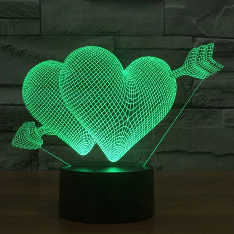 Lampe de Bureau Créative à LED 3D 7 Couleurs, Veilleuse en Forme de Flèche Transperçant le Cœur
