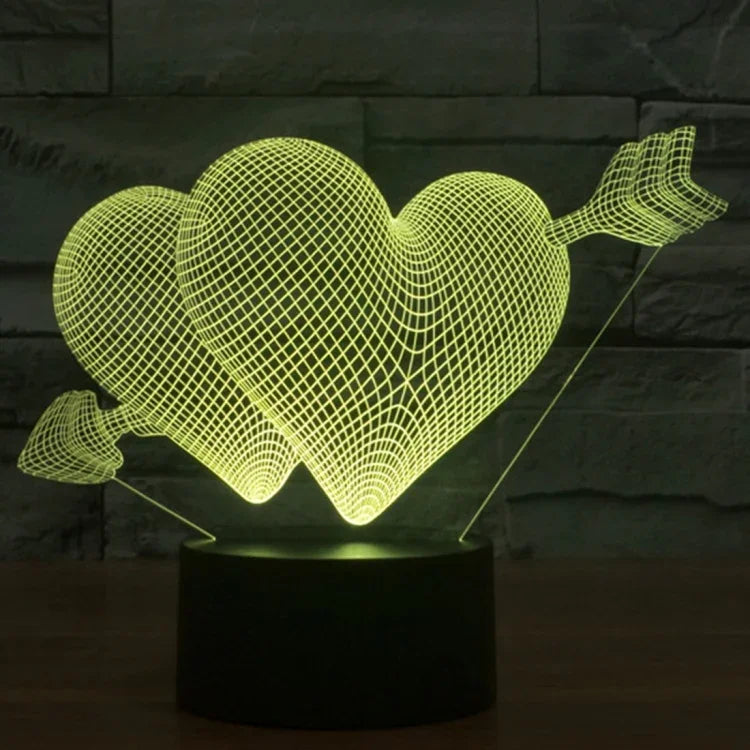 Lampe de Bureau Créative à LED 3D 7 Couleurs, Veilleuse en Forme de Flèche Transperçant le Cœur