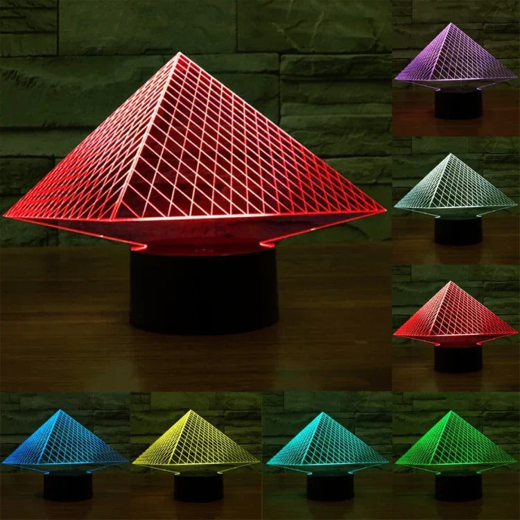 Lampe de chevet à lumière nocturne créative, à stéréoscopie visuelle 7 couleurs, style pyramide