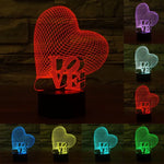 Veilleuse Lampe de bureau stéréo visuelle créative 7 couleurs, style cœur et LOVE