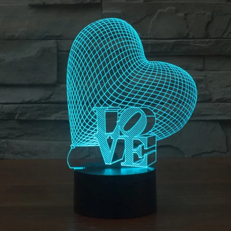 Veilleuse Lampe de bureau stéréo visuelle créative 7 couleurs, style cœur et LOVE