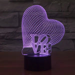 Veilleuse Lampe de bureau stéréo visuelle créative 7 couleurs, style cœur et LOVE