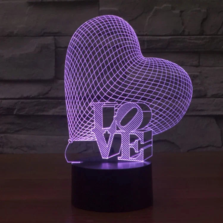 Veilleuse Lampe de bureau stéréo visuelle créative 7 couleurs, style cœur et LOVE