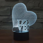 Veilleuse Lampe de bureau stéréo visuelle créative 7 couleurs, style cœur et LOVE