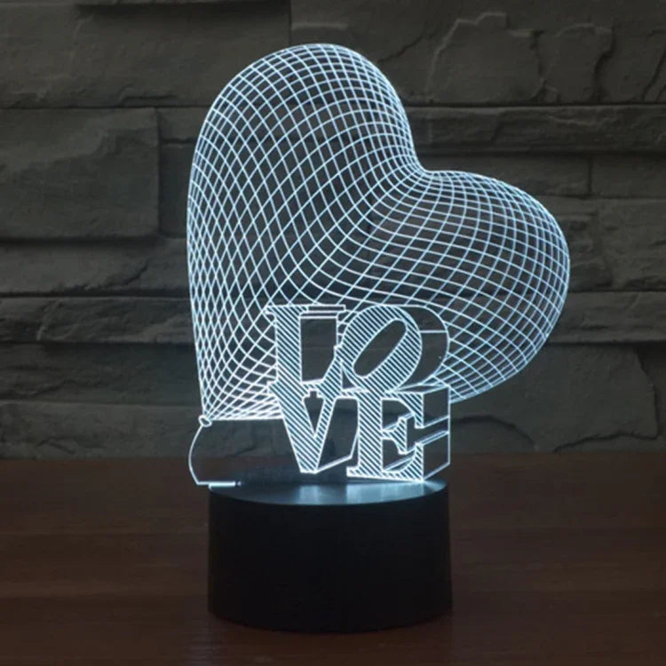 Veilleuse Lampe de bureau stéréo visuelle créative 7 couleurs, style cœur et LOVE