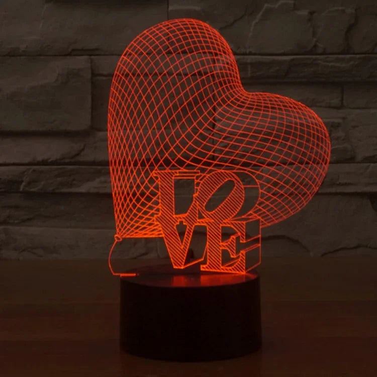 Veilleuse Lampe de bureau stéréo visuelle créative 7 couleurs, style cœur et LOVE