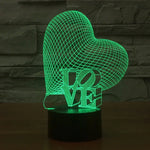 Veilleuse Lampe de bureau stéréo visuelle créative 7 couleurs, style cœur et LOVE