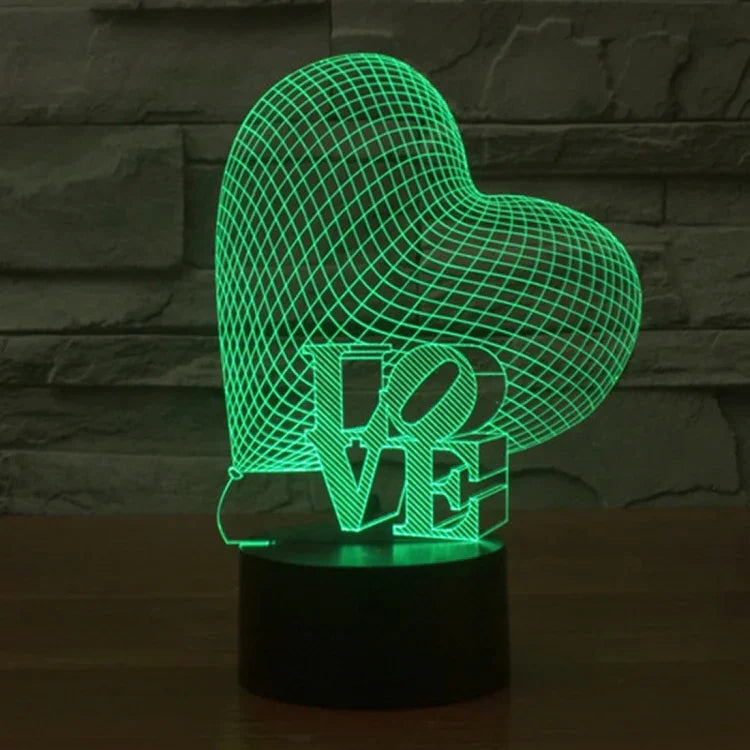 Veilleuse Lampe de bureau stéréo visuelle créative 7 couleurs, style cœur et LOVE