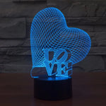 Veilleuse Lampe de bureau stéréo visuelle créative 7 couleurs, style cœur et LOVE
