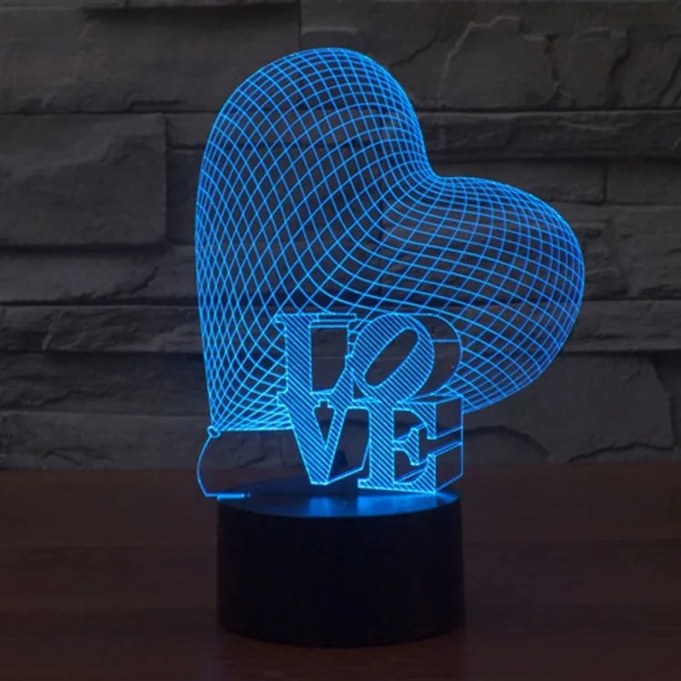 Veilleuse Lampe de bureau stéréo visuelle créative 7 couleurs, style cœur et LOVE