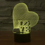 Veilleuse Lampe de bureau stéréo visuelle créative 7 couleurs, style cœur et LOVE