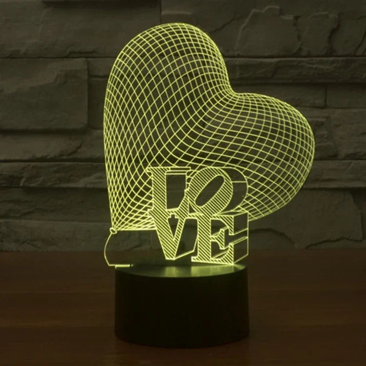 Veilleuse Lampe de bureau stéréo visuelle créative 7 couleurs, style cœur et LOVE