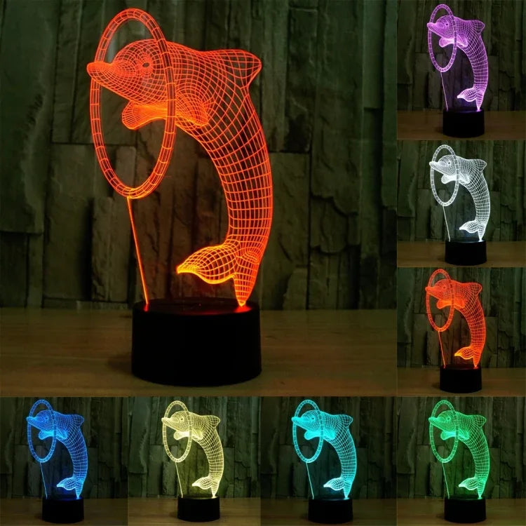 Lampe de chevet créative à changement de couleur 7 couleurs, lampe de bureau à vision stéréo, style dauphin