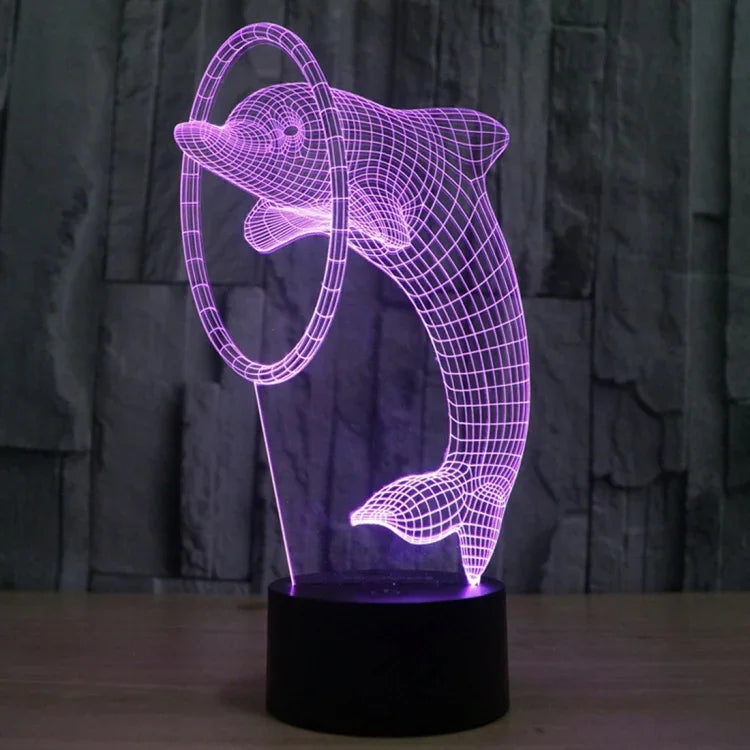Lampe de chevet créative à changement de couleur 7 couleurs, lampe de bureau à vision stéréo, style dauphin